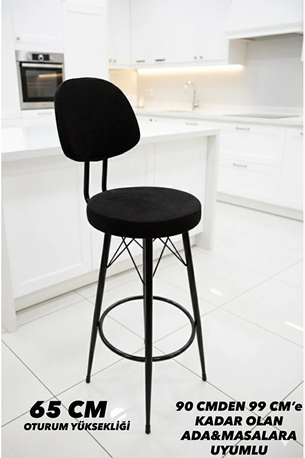 Yeni Teddy Kumaş Dolce Bar Sandalyesi Siyah.65 Cm Oturum Yüksekliği